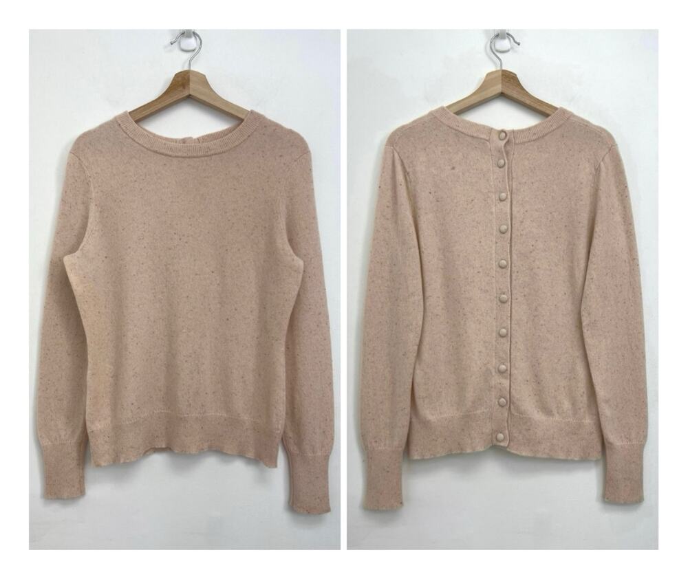 Altuzarra 100% Cashmere Speckled Knit Button Back Crewneck Luxury Sweater - L